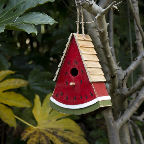Glitzhome Glitzhome 11"H Distressed Solid Wood Watermelon Birdhouse