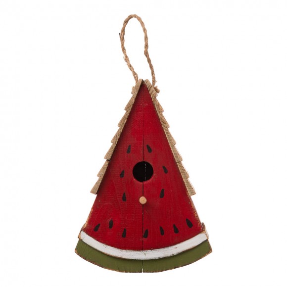 Glitzhome Glitzhome 11"H Distressed Solid Wood Watermelon Birdhouse