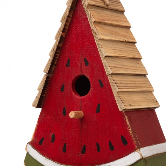 Glitzhome Glitzhome 11"H Distressed Solid Wood Watermelon Birdhouse