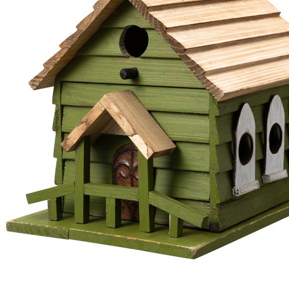 Glitzhome Glitzhome 11"H Oversized Washed Green Distressed Solid Wood Church Decorative Outdoor Garden Birdhouse(KD)