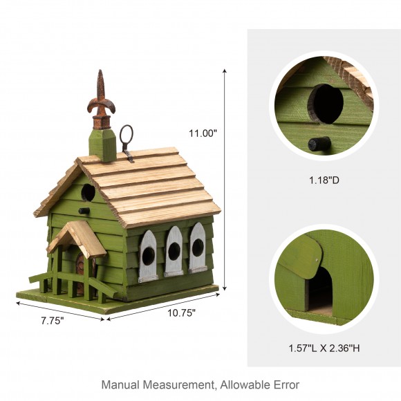 Glitzhome Glitzhome 11"H Oversized Washed Green Distressed Solid Wood Church Decorative Outdoor Garden Birdhouse(KD)