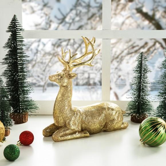 Glitzhome Glitzhome 11"H Resin Christmas Lying Reindeer Table Decor