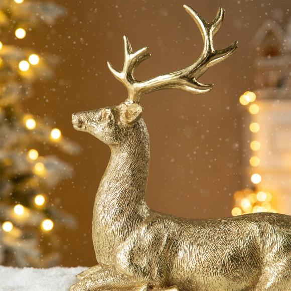 Glitzhome Glitzhome 11"H Resin Christmas Lying Reindeer Table Decor