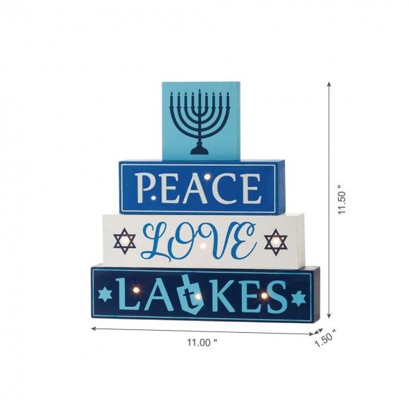 Glitzhome Glitzhome 11"L Hanukkah LED Lighted Wooden/Metal Block Word Sign Decor(8 Bulbs)