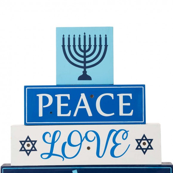 Glitzhome Glitzhome 11"L Hanukkah LED Lighted Wooden/Metal Block Word Sign Decor(8 Bulbs)