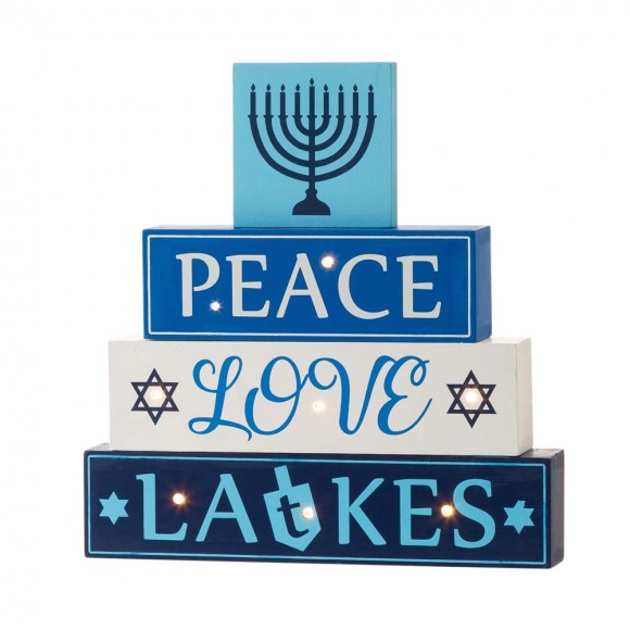 glitzhome Glitzhome 11"L Hanukkah LED Lighted Wooden/Metal Block Word Sign Decor(8 Bulbs)