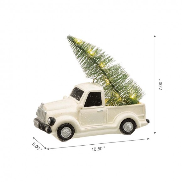 Glitzhome Glitzhome 11"L White Pickup Truck Table Decor With Lighted Decorated Trees