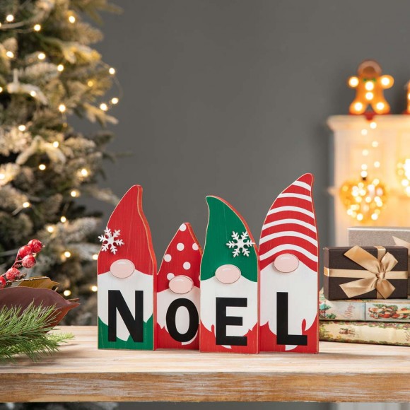 Glitzhome Glitzhome 11"L Wooden Christmas Gnome Family "NOEL" Table Decor