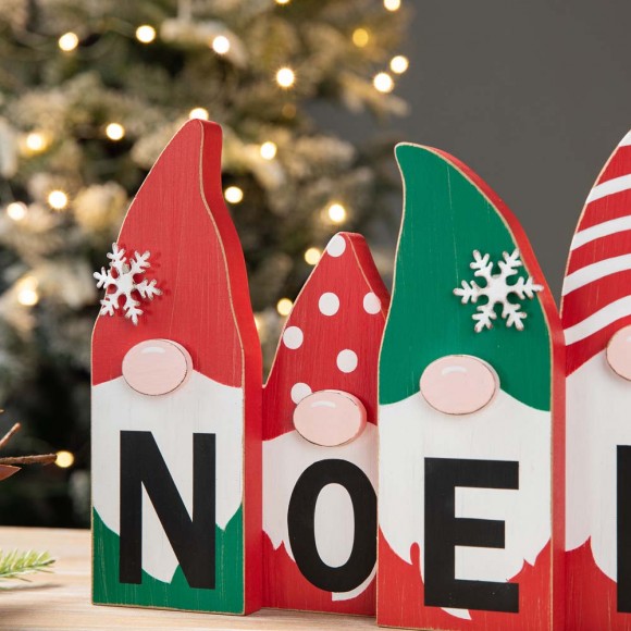 Glitzhome Glitzhome 11"L Wooden Christmas Gnome Family "NOEL" Table Decor