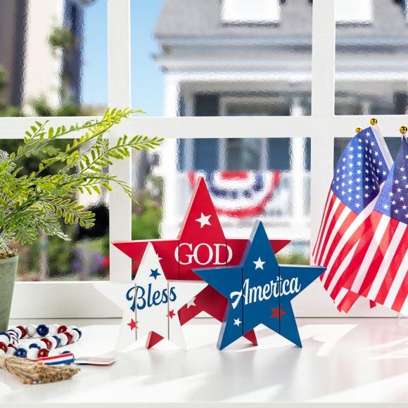 Glitzhome Glitzhome 11"L Wooden Patriotic/Americana Stars Table Decor