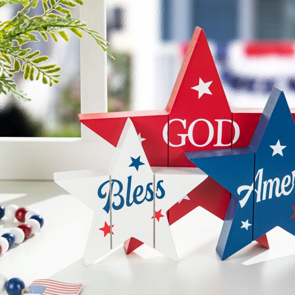 Glitzhome Glitzhome 11"L Wooden Patriotic/Americana Stars Table Decor