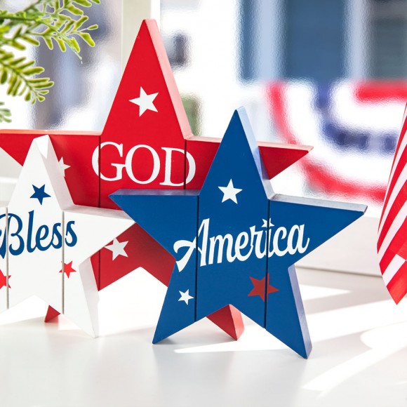 Glitzhome Glitzhome 11"L Wooden Patriotic/Americana Stars Table Decor