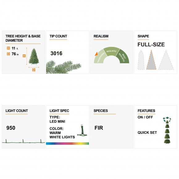 Glitzhome Glitzhome 11ft Pre-Lit Flocked Full-size Fir Artificial Christmas Tree With 950 Warm White Lights