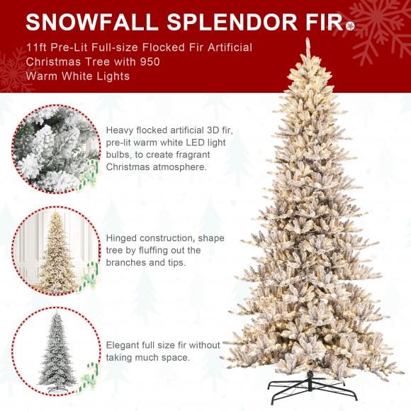 Glitzhome Glitzhome 11ft Pre-Lit Flocked Full-size Fir Artificial Christmas Tree With 950 Warm White Lights