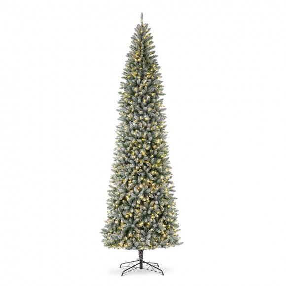 glitzhome Glitzhome 11ft Pre-Lit Flocked Pencil Fir Artificial Christmas Tree with 950 Warm White Lights
