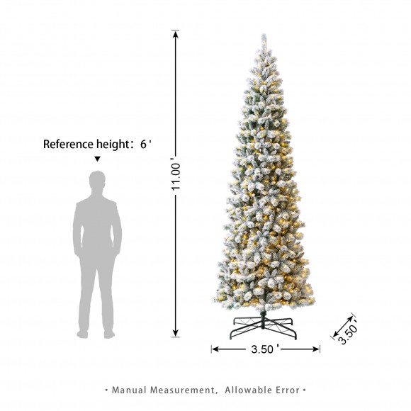 Glitzhome Glitzhome 11ft Pre-Lit Flocked Pencil Green Pine Artificial Christmas Pencil Tree With 700 LED Lights & Remote Controller 9 Functional
