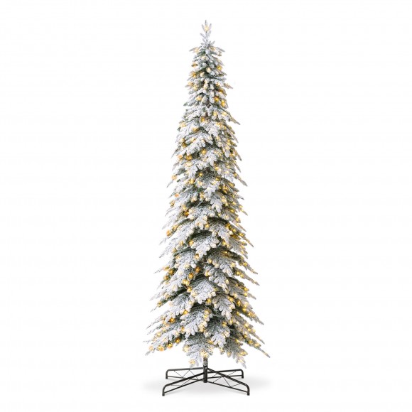 glitzhome Glitzhome 11ft Pre-Lit Flocked Pencil Spruce Artificial Christmas Tree with 700 Warm White Lights