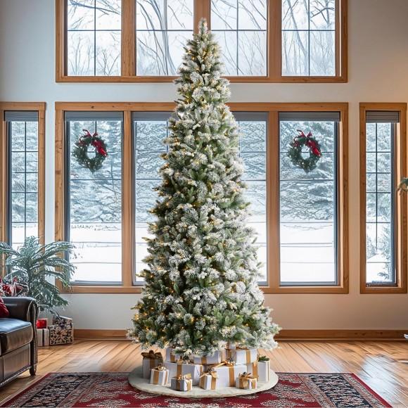 Glitzhome Glitzhome 11ft Pre-Lit Flocked Slim Pine Artificial Christmas Tree With 850 Warm White LED Lights 3 Funciton W/ Foot Pedal And Remote Control Simple Setup