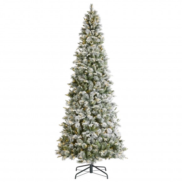 glitzhome Glitzhome 11ft Pre-Lit Flocked Slim Pine Artificial Christmas Tree with 850 Warm White LED lights 3 funciton w/ Foot Pedal and Remote Control Simple Setup