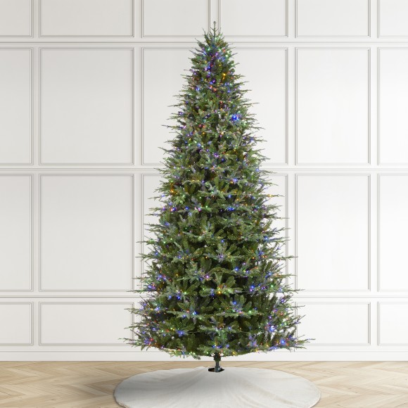 Glitzhome Glitzhome 11ft Pre-Lit Green Full Fir Artificial Christmas Tree With 3200 Warm White/Multi-color Horse Race LED Lights 9 Function W/Foot Pedal And Remote Control Simple Setup