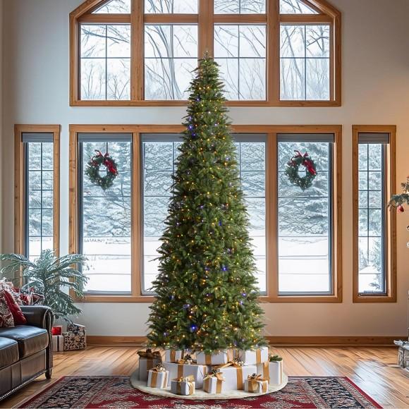 Glitzhome Glitzhome 11ft Pre-Lit Green Slim Fir Artificial Christmas Tree With 850 Warm White/Multi-color LED Lights 9 Function W/Remote Control Simple Setup