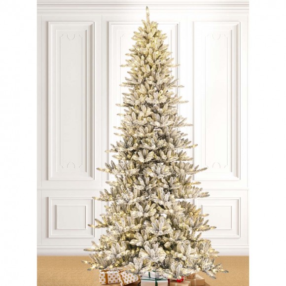 Glitzhome Glitzhome 11ft Pre-Lit Snow Flocked Slim Fir Artificial Christmas Tree With 950 Warm White Lights