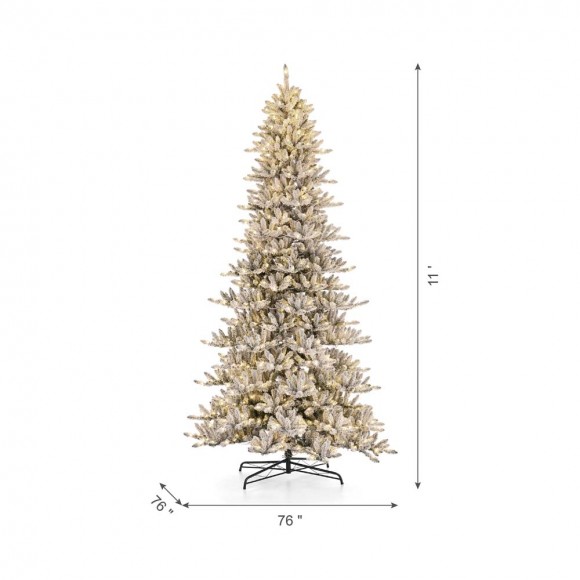 Glitzhome Glitzhome 11ft Pre-Lit Snow Flocked Slim Fir Artificial Christmas Tree With 950 Warm White Lights