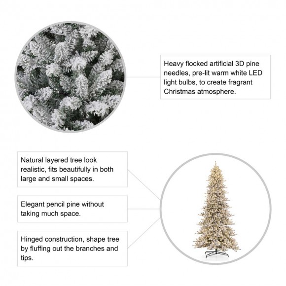 Glitzhome Glitzhome 11ft Pre-Lit Snow Flocked Slim Fir Artificial Christmas Tree With 950 Warm White Lights