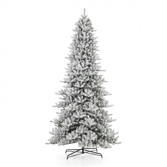 glitzhome Glitzhome 11ft Pre-Lit Snow Flocked Slim Fir Artificial Christmas Tree with 950 Warm White Lights