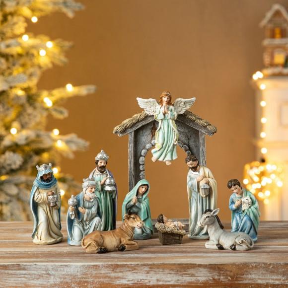 Glitzhome Glitzhome 11pcs Deluxe Blue Resin Nativity Figurine Set (KD)