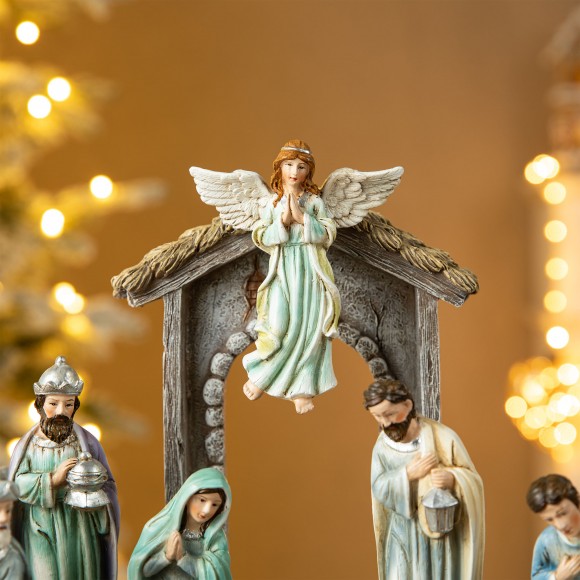 Glitzhome Glitzhome 11pcs Deluxe Blue Resin Nativity Figurine Set (KD)