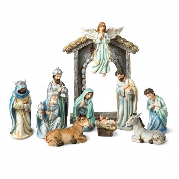 glitzhome Glitzhome 11pcs Deluxe Blue Resin Nativity Figurine Set (KD)