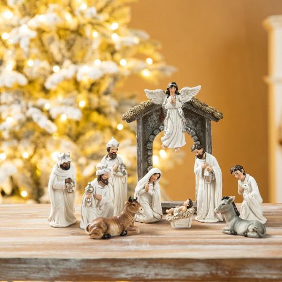 Glitzhome Glitzhome 11pcs Ivory Resin Nativity Figurine Set