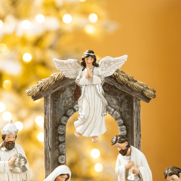 Glitzhome Glitzhome 11pcs Ivory Resin Nativity Figurine Set