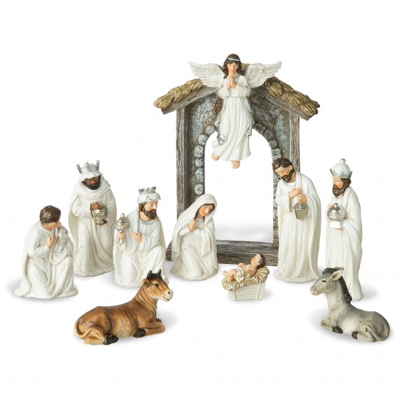 glitzhome Glitzhome 11pcs Ivory Resin Nativity Figurine Set