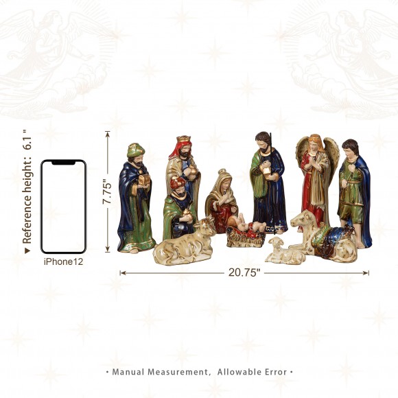 Glitzhome Glitzhome 11pcs Multi-Colored Ceramic Nativity Figurine Set