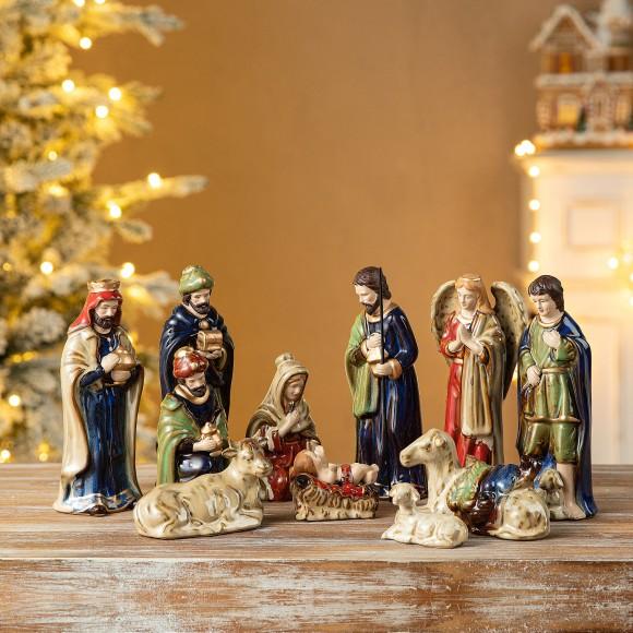 Glitzhome Glitzhome 11pcs Multi-Colored Ceramic Nativity Figurine Set