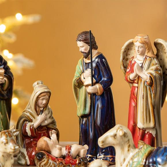 Glitzhome Glitzhome 11pcs Multi-Colored Ceramic Nativity Figurine Set