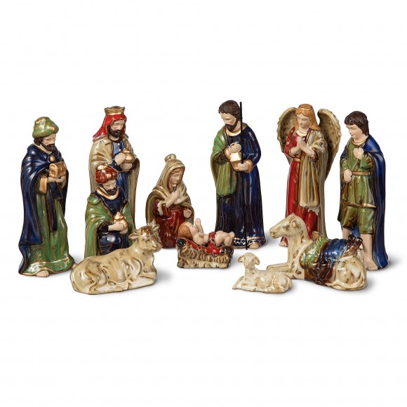 glitzhome Glitzhome 11pcs Multi-Colored Ceramic Nativity Figurine Set