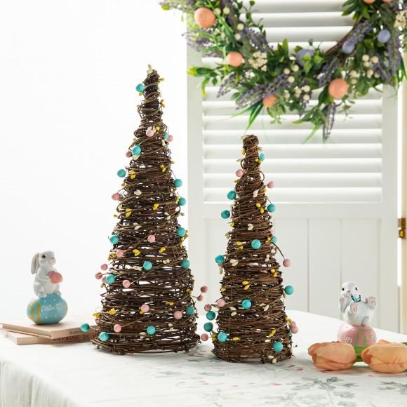 Glitzhome Glitzhome 12"/16''H Set Of 2 Easter Rattan And Berries Table Tree