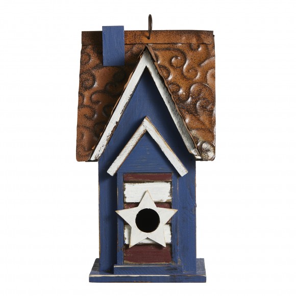 Glitzhome Glitzhome 12.25"H Patriotic Distressed Solid Wood Villa Decorative Outdoor Garden Birdhouse With 3D Star