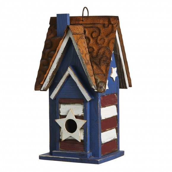 Glitzhome Glitzhome 12.25"H Patriotic Distressed Solid Wood Villa Decorative Outdoor Garden Birdhouse With 3D Star