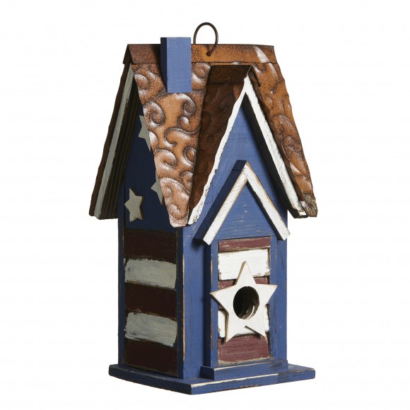 glitzhome Glitzhome 12.25"H Patriotic Distressed Solid Wood Villa Decorative Outdoor Garden Birdhouse with 3D Star