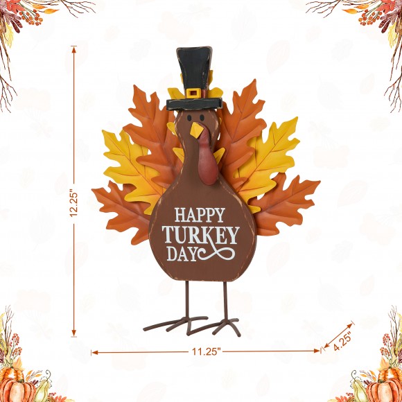 Glitzhome Glitzhome 12.25"H Thanksgiving Wooden & Metal Turkey Table Decor
