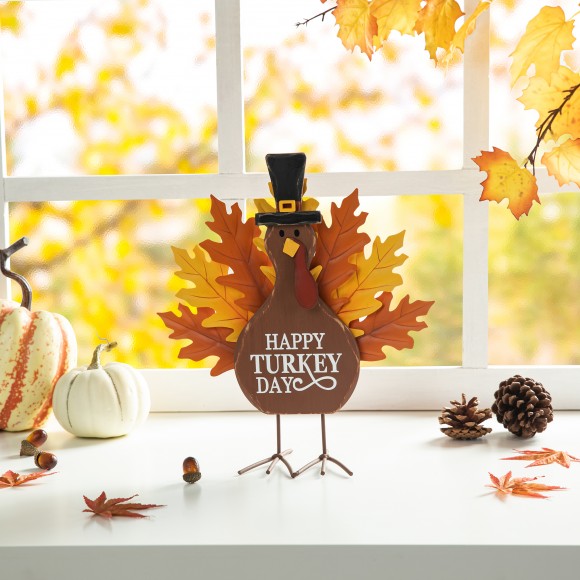 Glitzhome Glitzhome 12.25"H Thanksgiving Wooden & Metal Turkey Table Decor