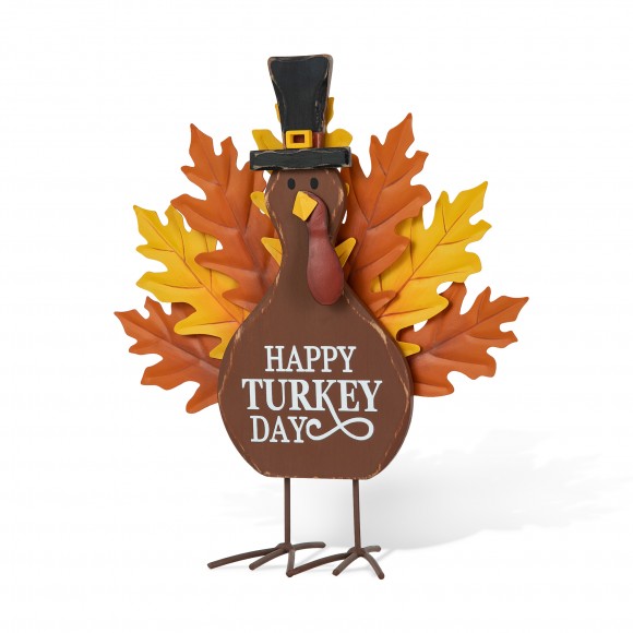 glitzhome Glitzhome 12.25"H Thanksgiving Wooden & Metal Turkey Table Decor