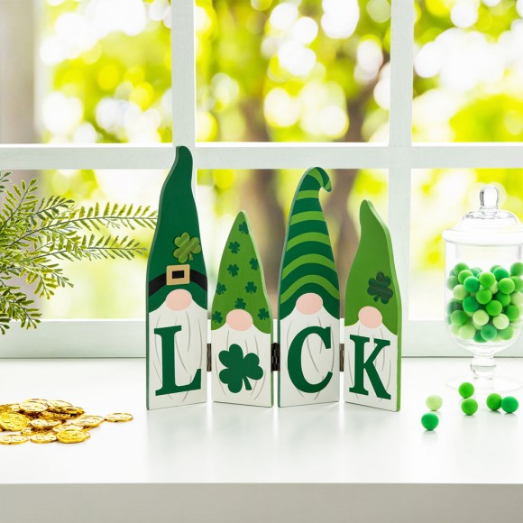Glitzhome Glitzhome 12.25"L St. Patrick's Wooden Luck Shamrock Gnome Table Decor