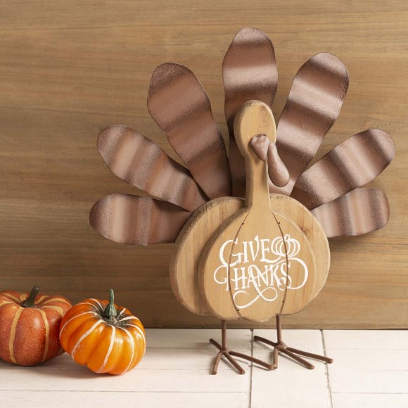 Glitzhome Glitzhome 12.28" L Wooden Metal Turkey Table Decor Thanksgiving Decorative