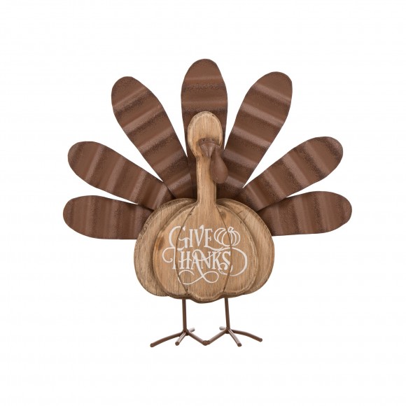 glitzhome Glitzhome 12.28" L Wooden Metal Turkey Table Decor Thanksgiving Decorative