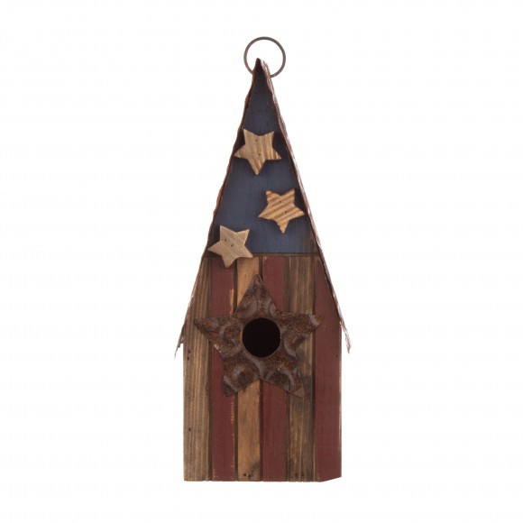 glitzhome Glitzhome 12.4 Inch Height Wooden Patriotic Distressed Garden Birdhouse with Stars